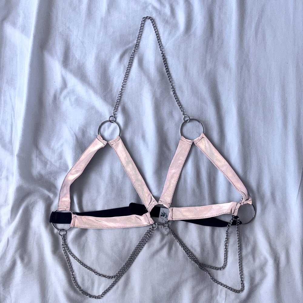 NEW iHeartRaves Reflective Halter Neck Chain Top with Adjustable Back.